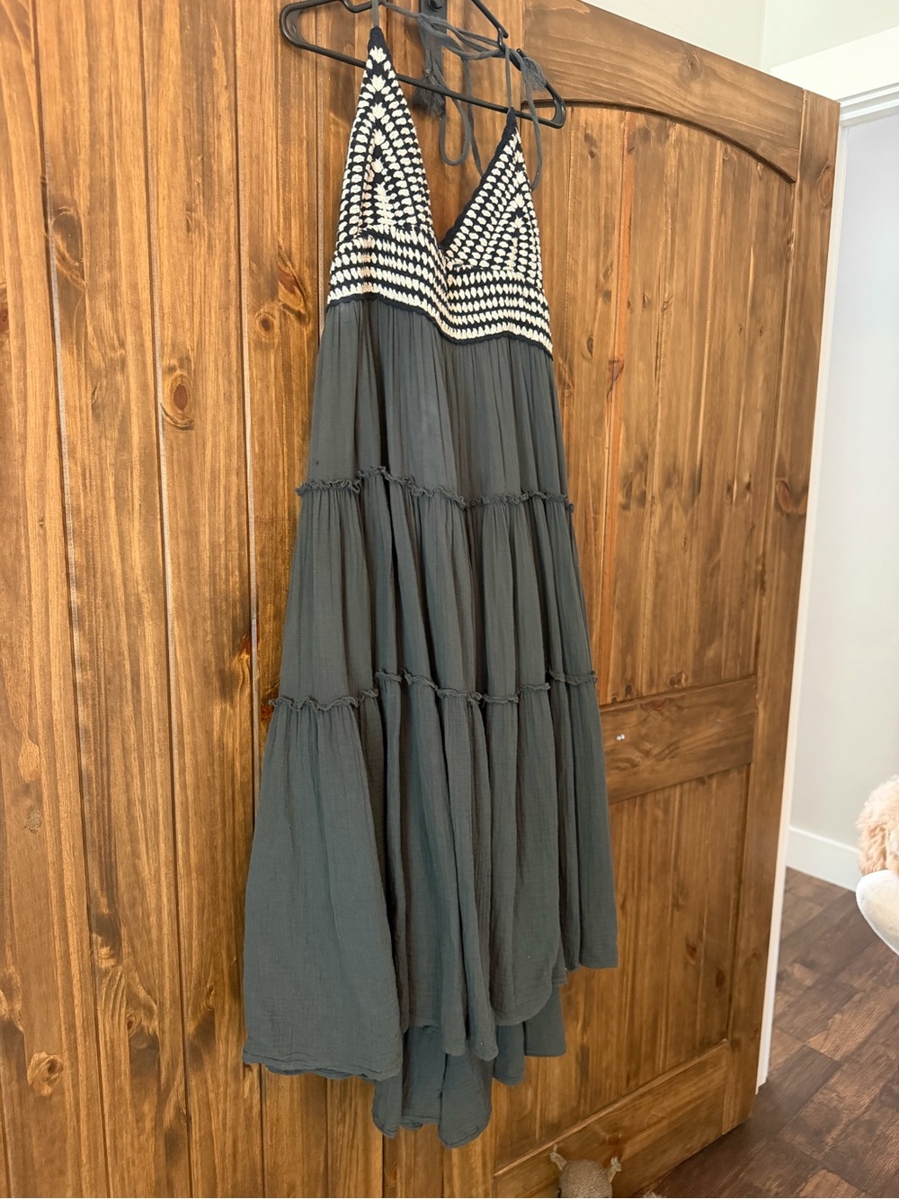 Lucky Brand Charcoal Gray Crochet Halter Midi Dress - Picture 4 of 9